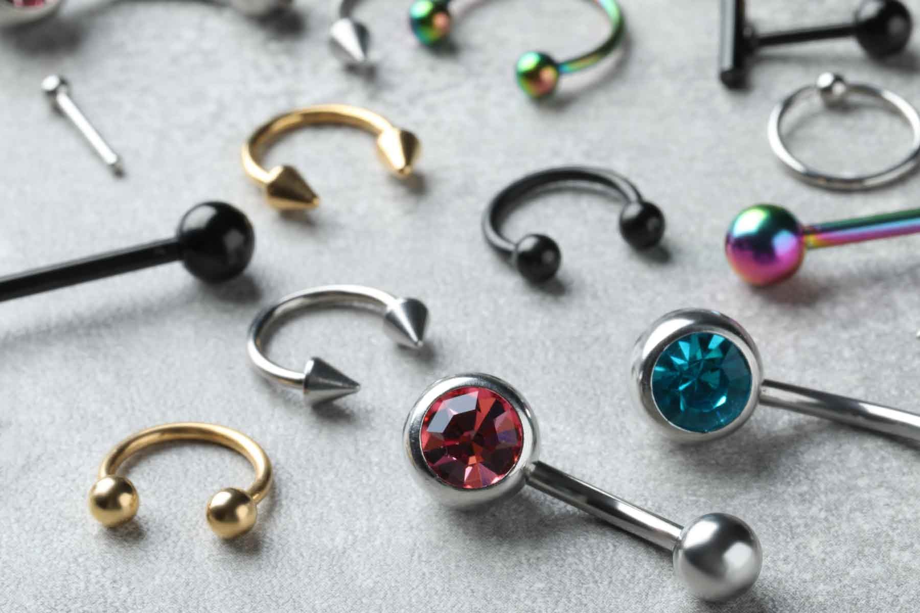 Selection of facial and body piercing jewelry