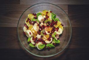 Sliced bananas in a fruit salad
