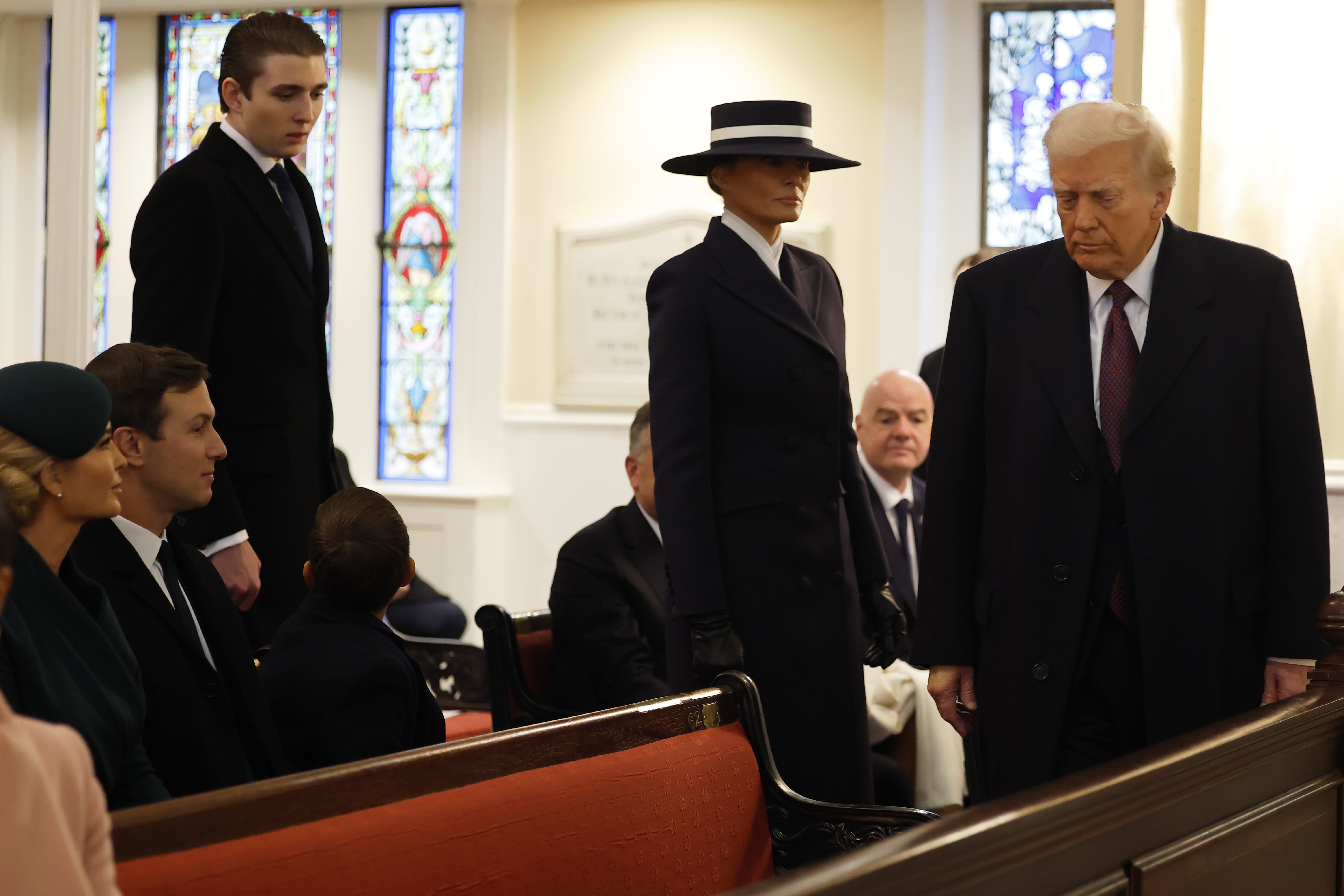 President-elect Donald Trump arriving for services at St. John's Church with Barron and Melania Trump during Inauguration ceremonies in Washington, D.C., January 20, 2025, a moment of family unity