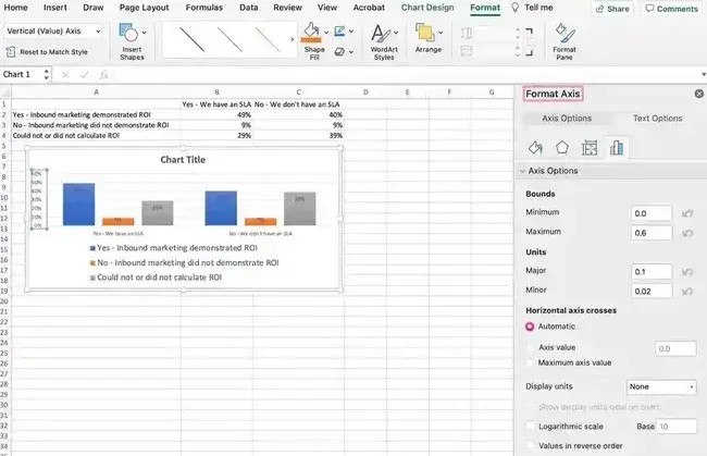 Format axis window in Excel graph