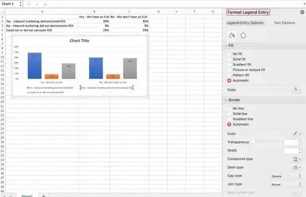 Excel chart, format legend