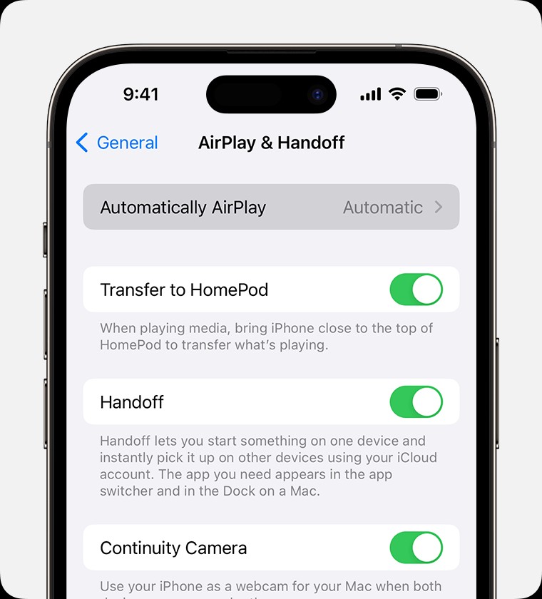AirPlay Handoff Settings