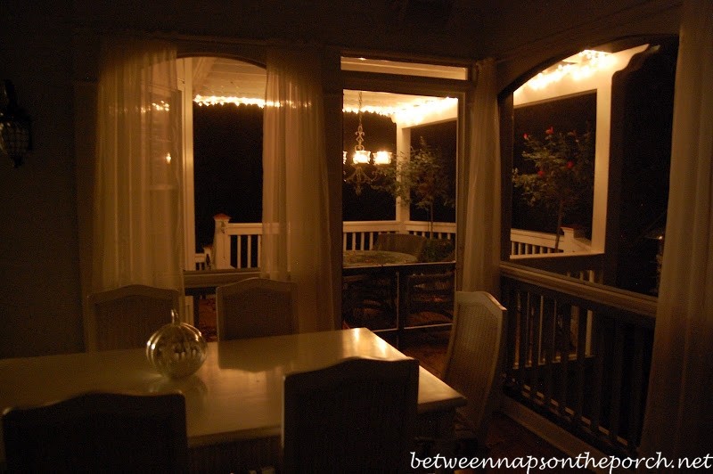 Pergola lit up with lights