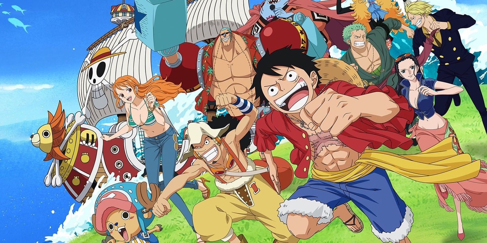 The Straw Hat Pirates rushing forward in One Piece