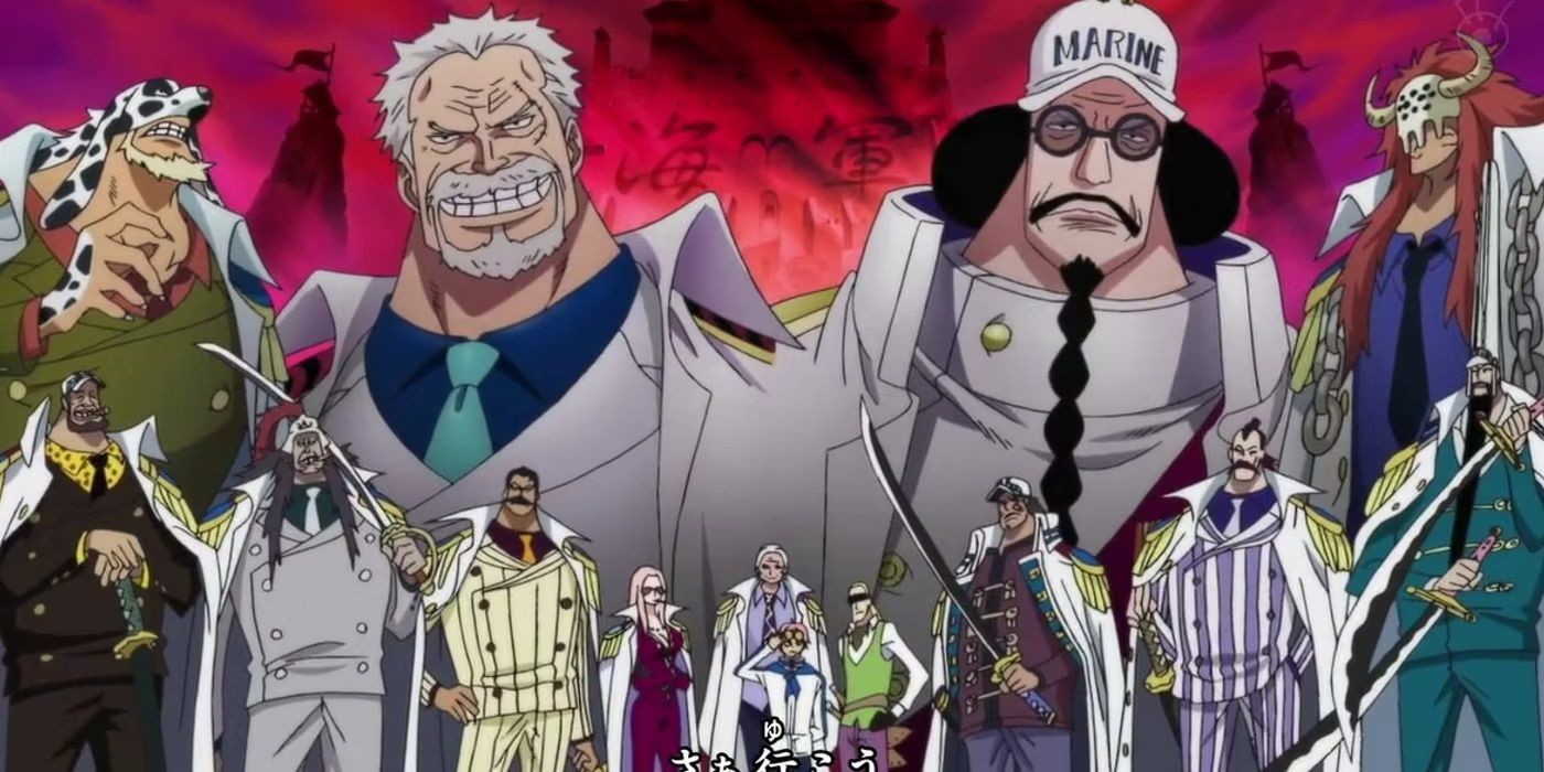 The commanders of the Navy posing in One Piece