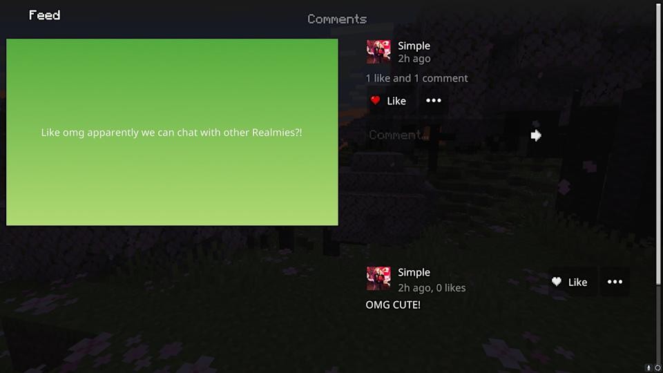 Minecraft Menu Options for Realms