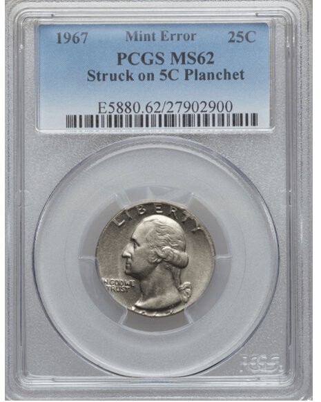 1967 Quarter Struck on Nickel Planchet Obverse