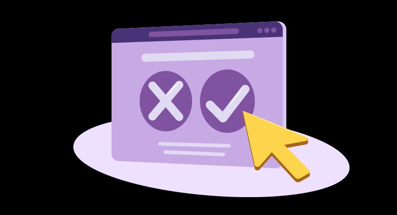 Arrow pointing to checkmark vs x