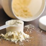 Scoop of whey protein powder