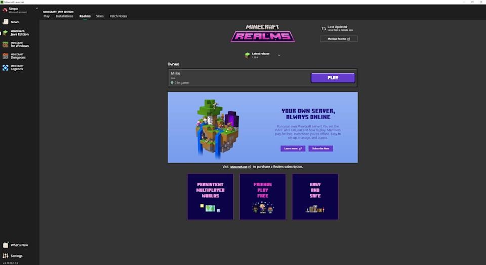 Minecraft Screenshot of Setting Up a Java Realm