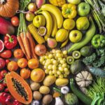 Selection of colorful fruits on a wooden table