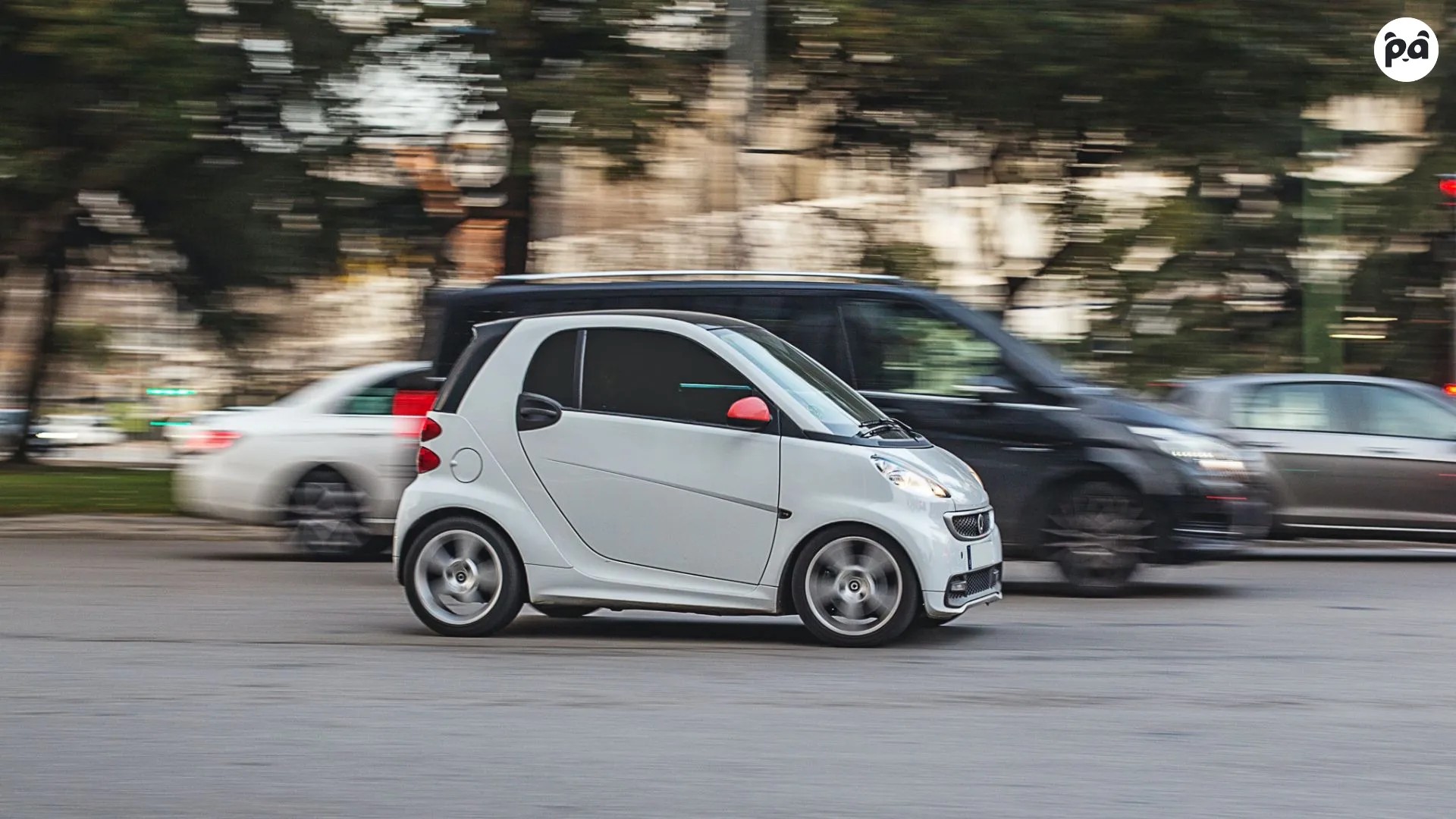 Smart car on city street