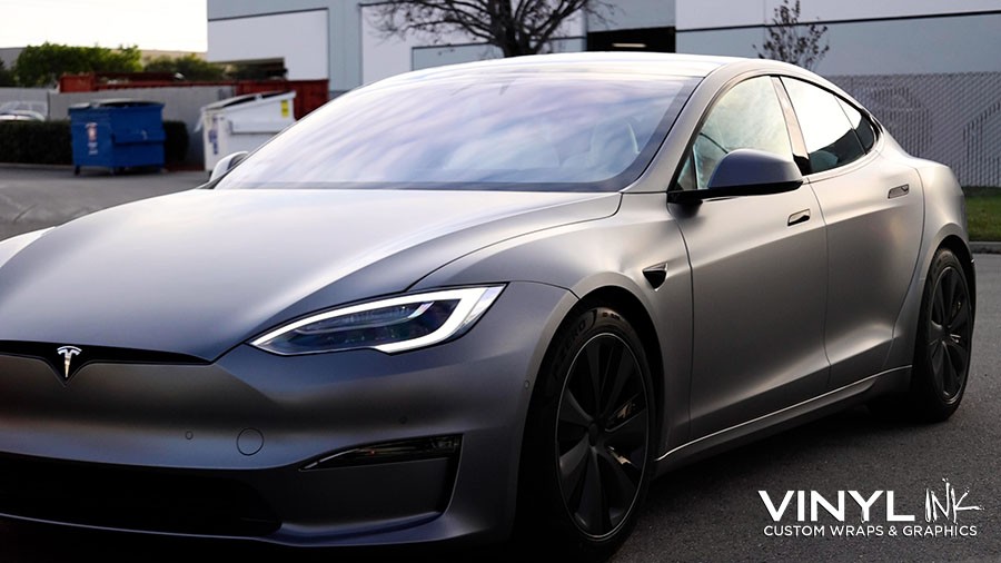 Satin Black Wrap on Tesla Model S