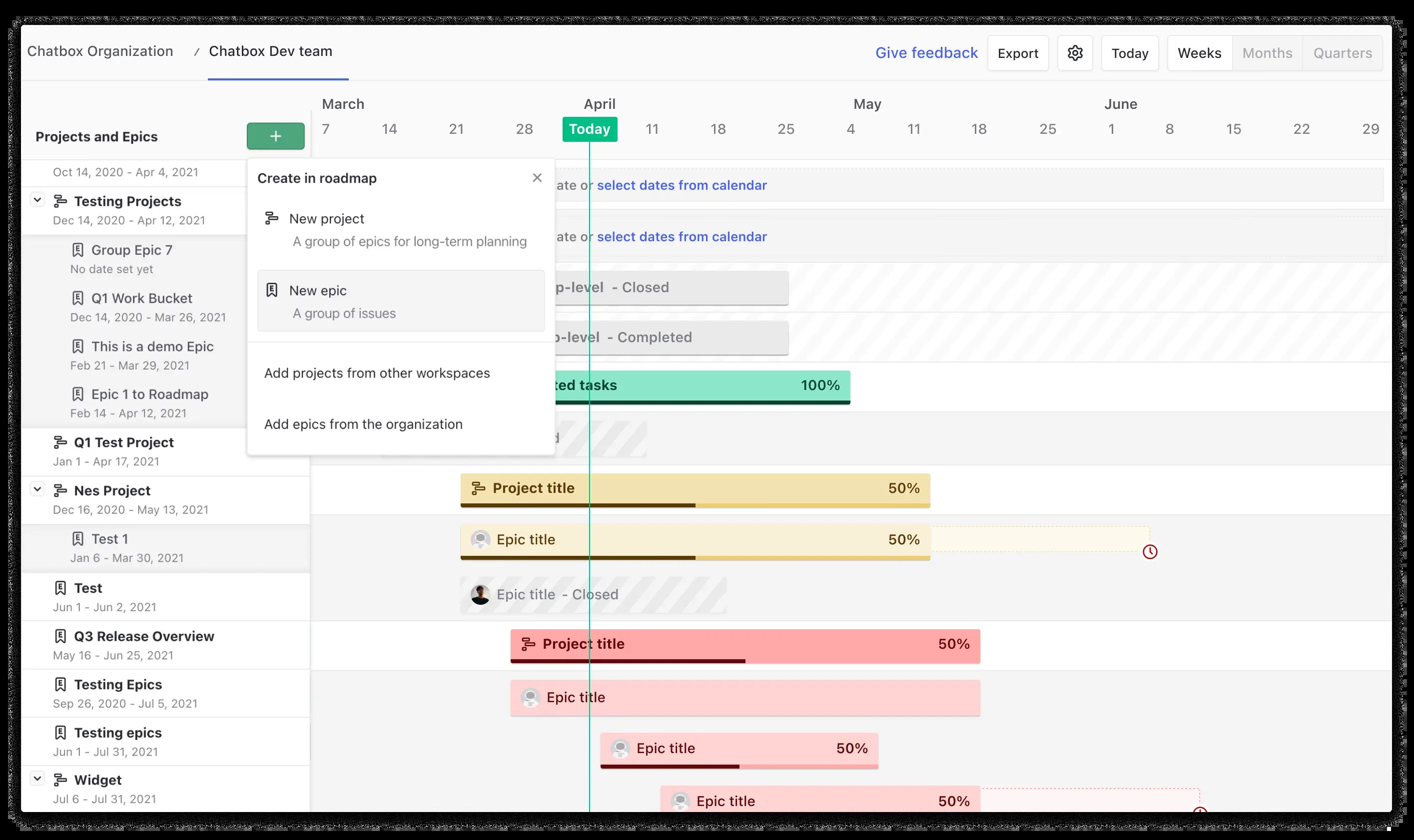 Adding an epic to the roadmap in Zenhub