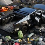 Side view of a Cybertruck being charged