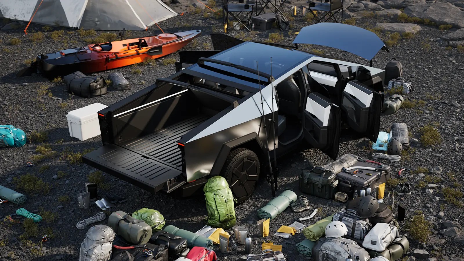 Side view of a Cybertruck being charged