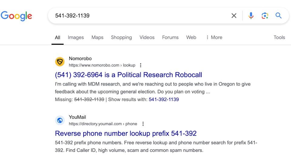 Searching a phone number on Google