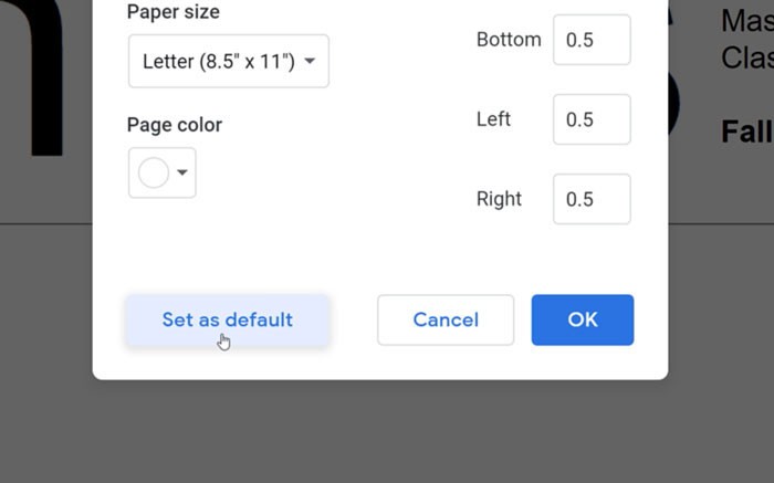 Setting Default Margins in Google Docs Page Setup