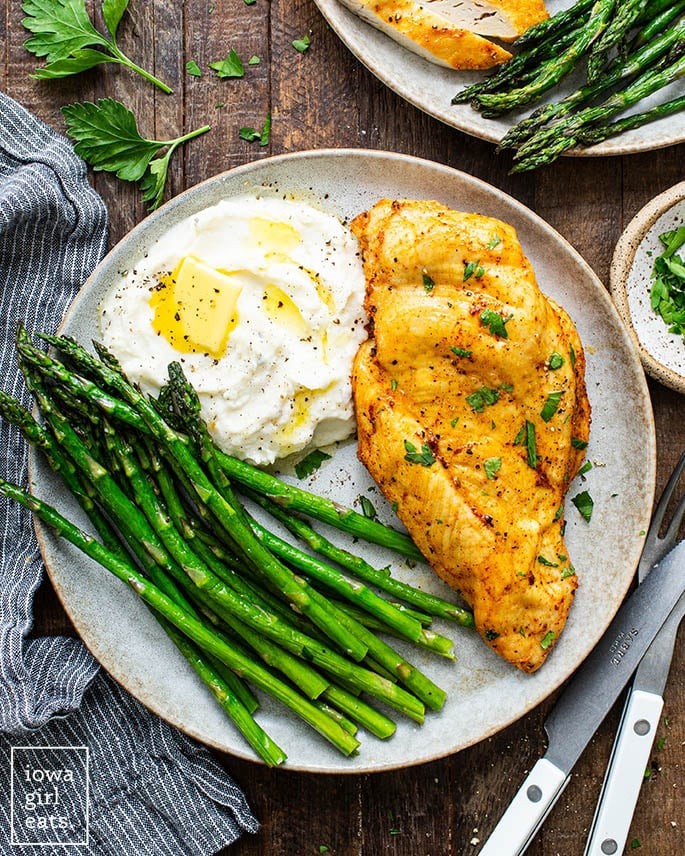 Air fryer chicken breast with sides