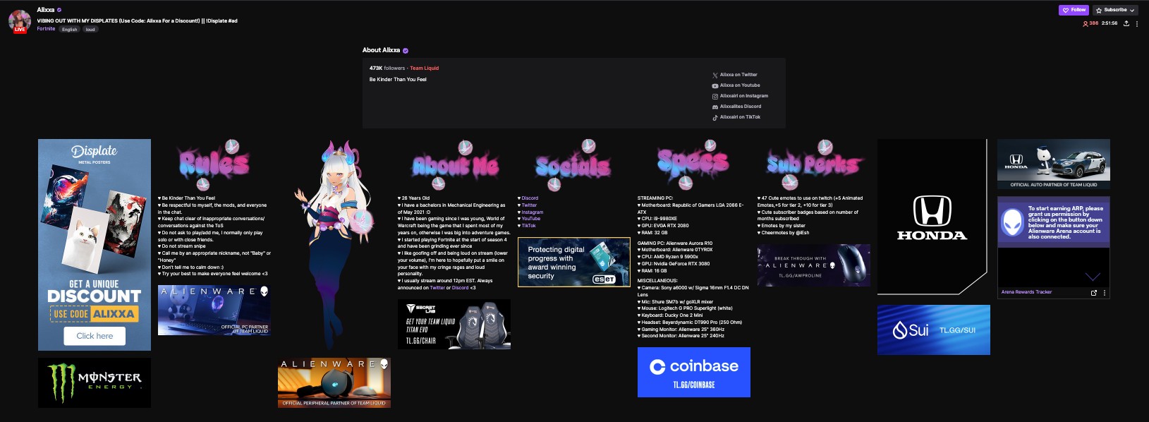 A screenshot of Twitch streamer Alixxa