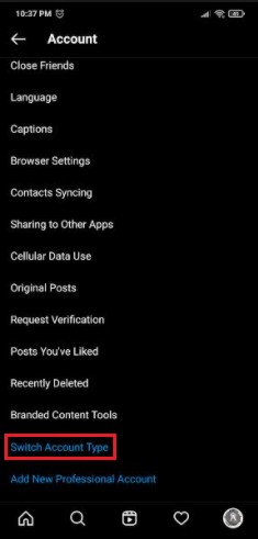 Instagram account settings