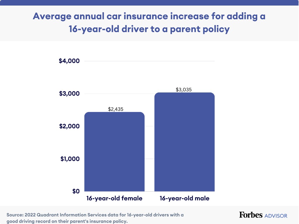 Car insurance rates for 16-year-olds, displaying annual and monthly costs