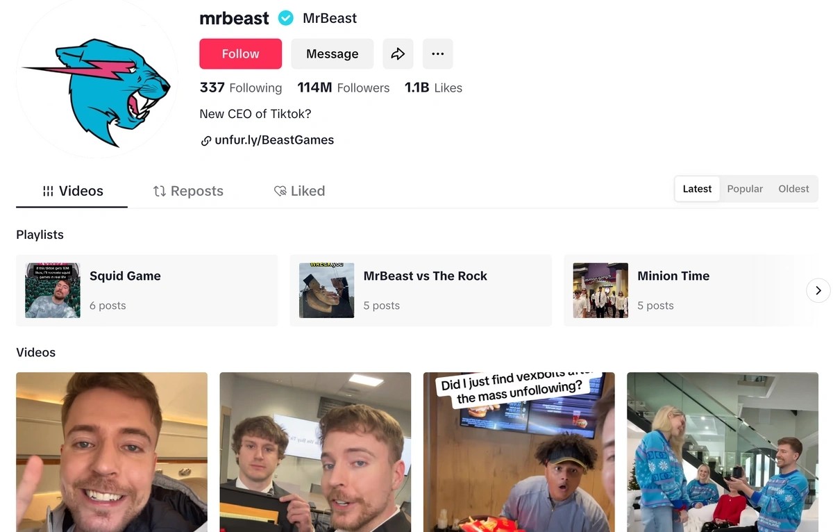 Screenshot of MrBeast