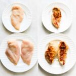 Cooked chicken breasts on a plate.