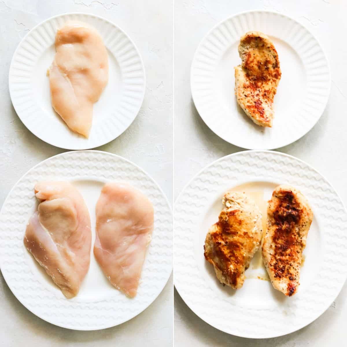 Cooked chicken breasts on a plate.