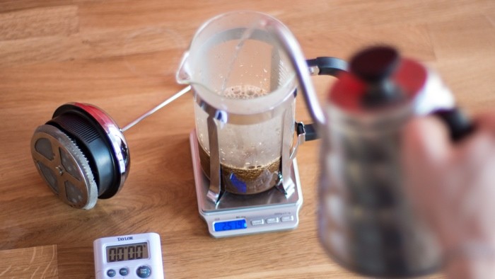 Blooming Coffee Grounds in French Press