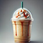 Coffee Frappuccino Blended Beverage in a tall clear plastic cup with a domed lid, topped with whipped cream