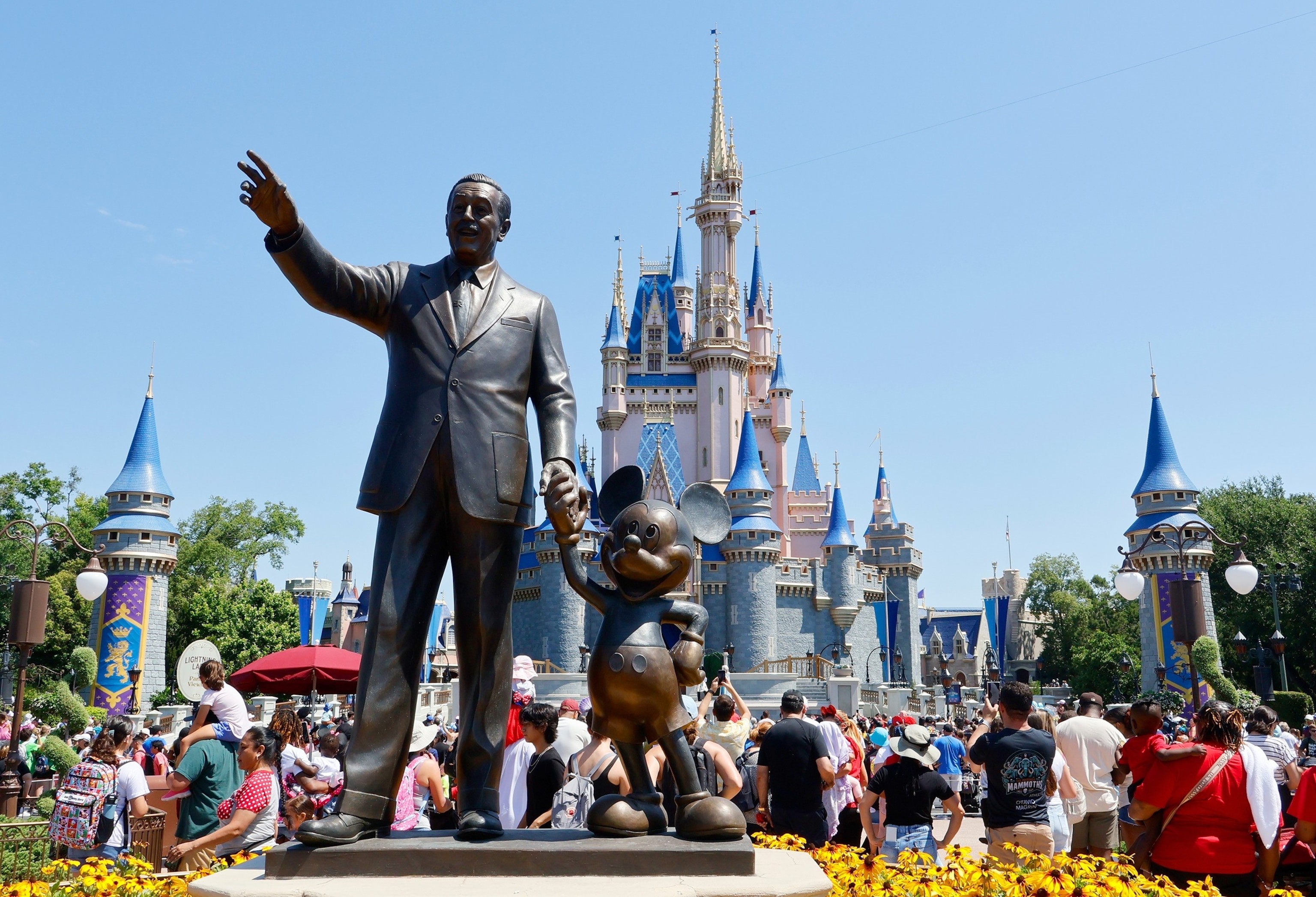 Walt Disney and Mickey Mouse statue at Magic Kingdom