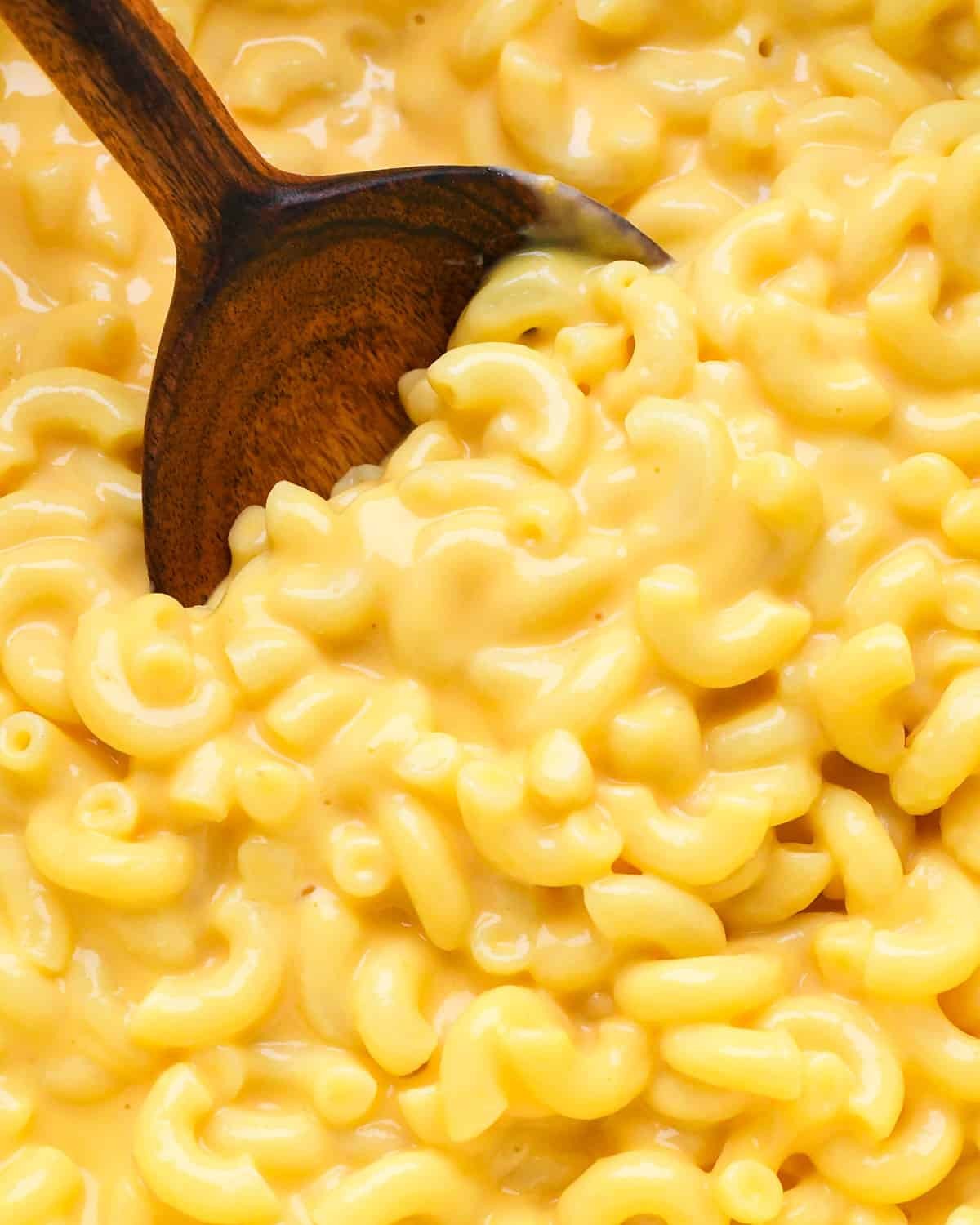 Overhead view of creamy homemade mac and cheese