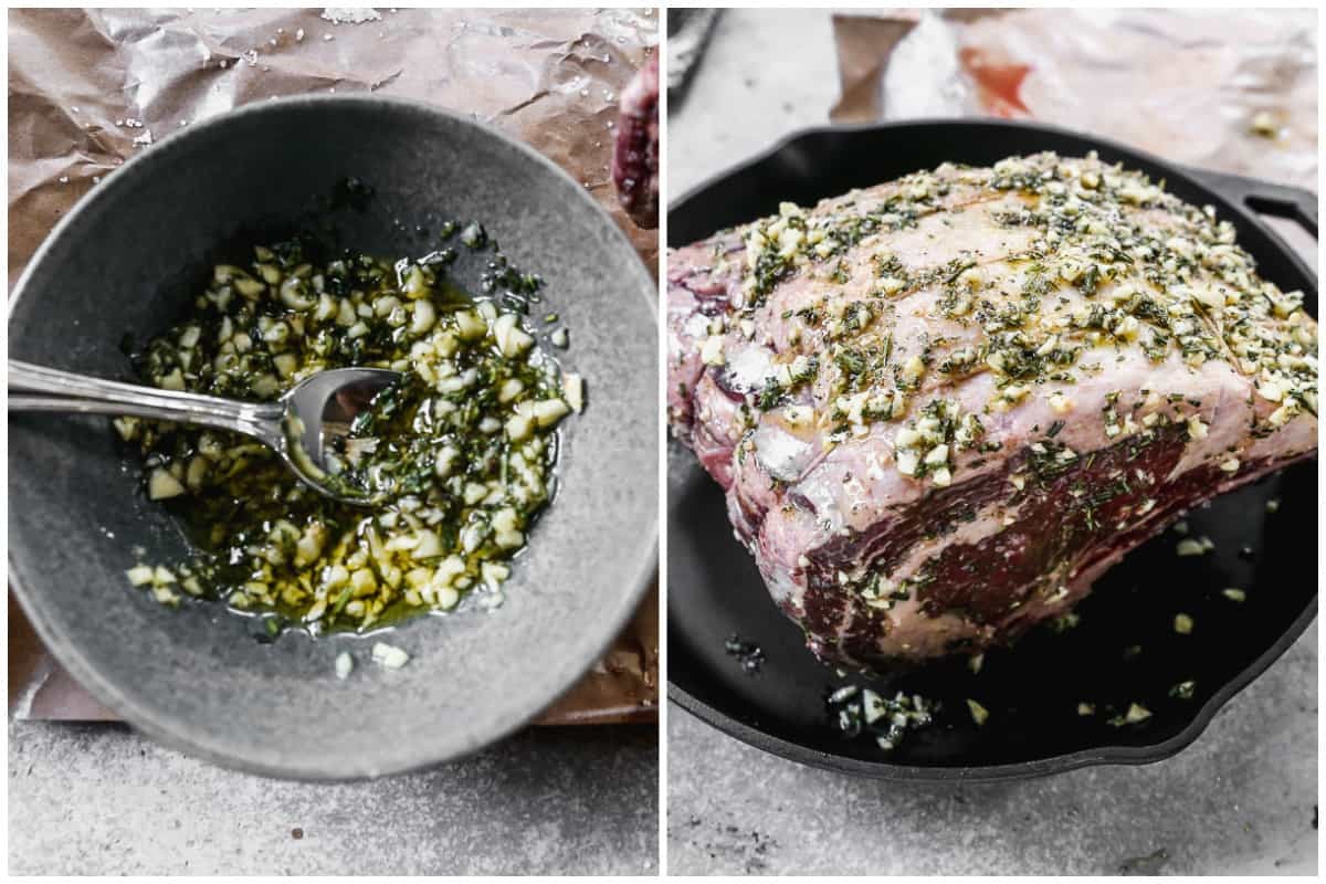 Homemade herb rub with garlic, olive oil, rosemary, thyme, and salt and pepper