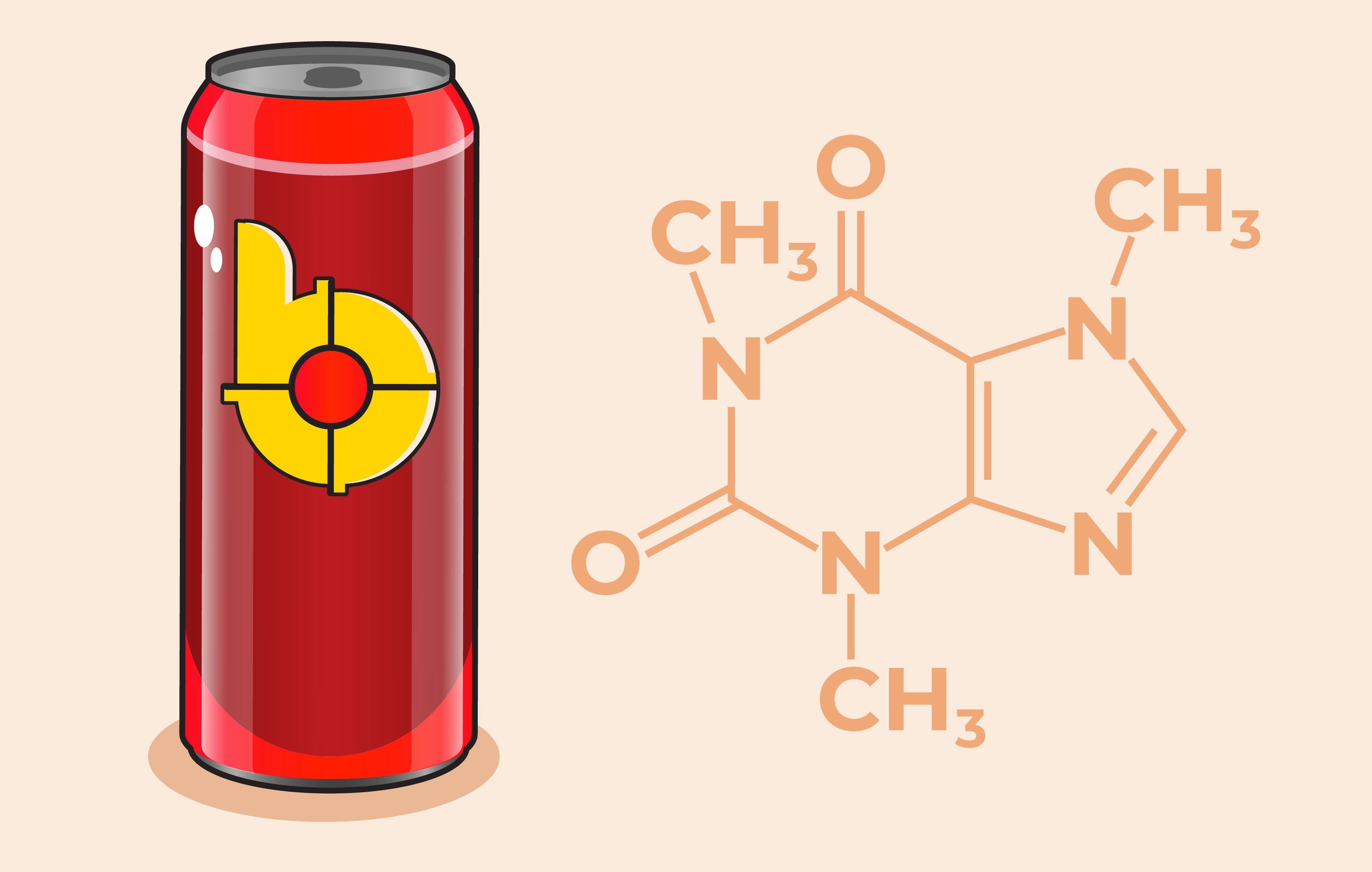 Bang Energy Drink with the chemical structure of caffeine.