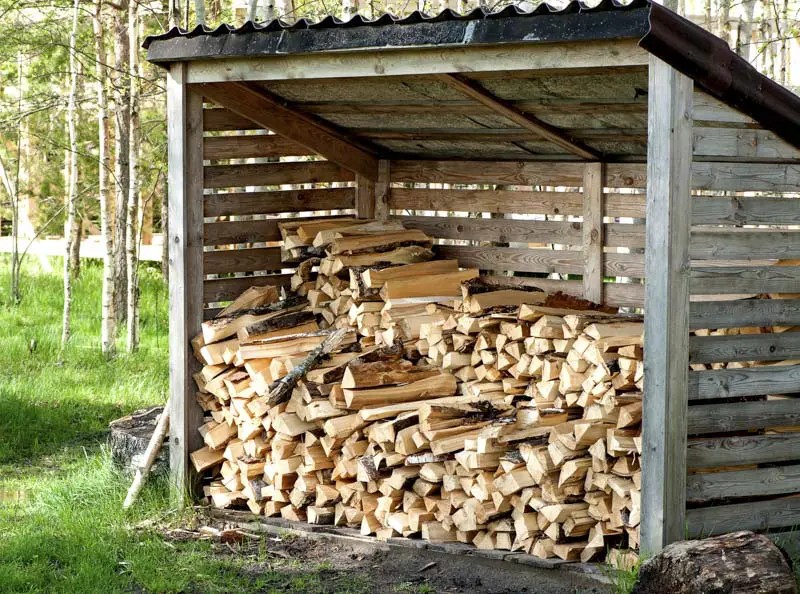 firewood rack with metal roof