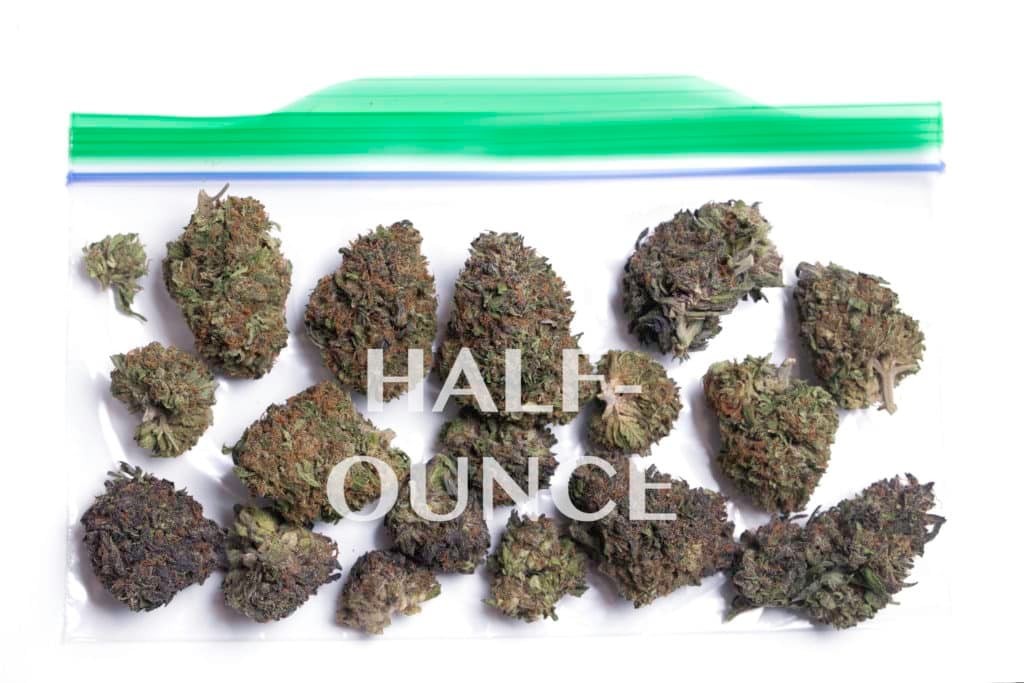 Half ounce of weed showing 14 grams of cannabis, a larger quantity for regular use.
