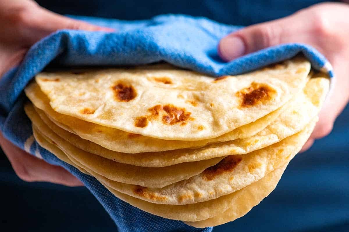 Homemade flour tortillas used for tacos