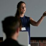 Professor lecturing in a modern classroom