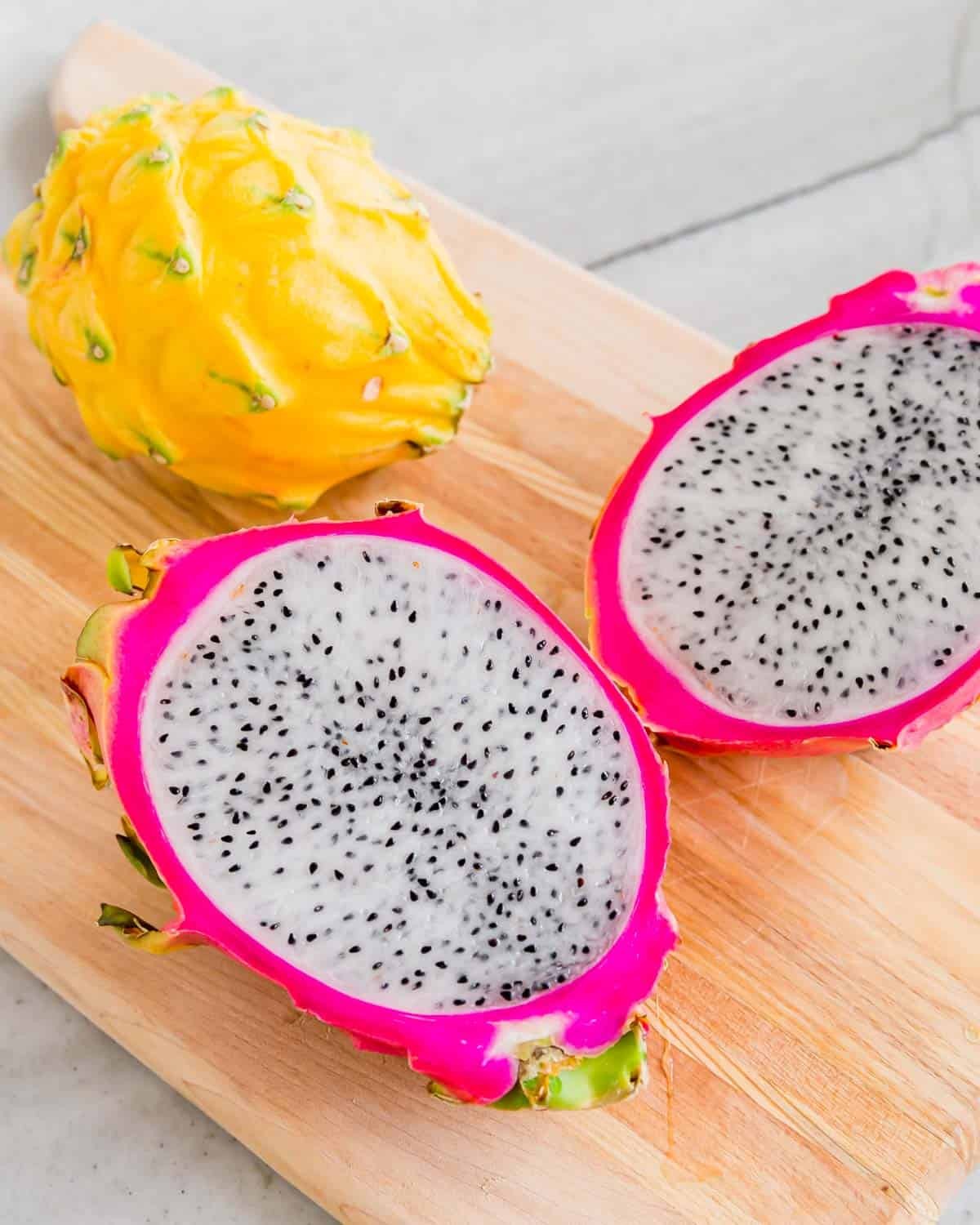 Dragon fruit cut into slices using a sharp knife