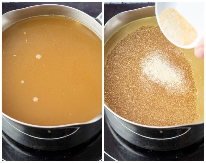 Step-by-step guide on how to make brown gravy, showing the roux preparation
