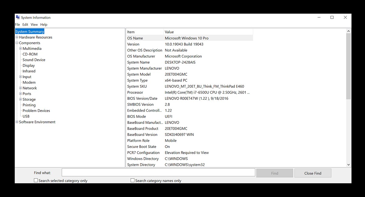 System Information Displaying PC Specs