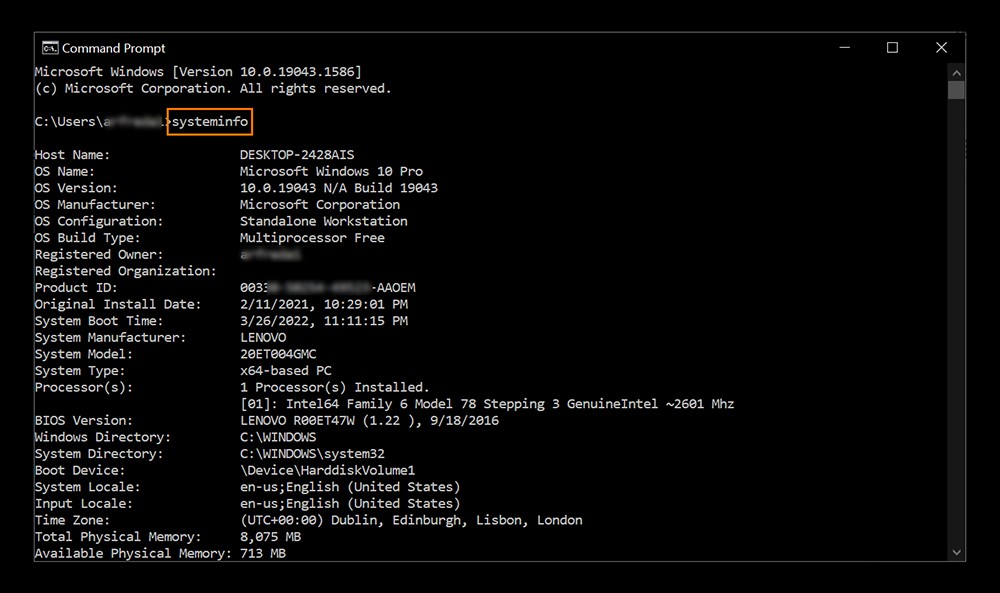 Command Prompt Displaying System Information
