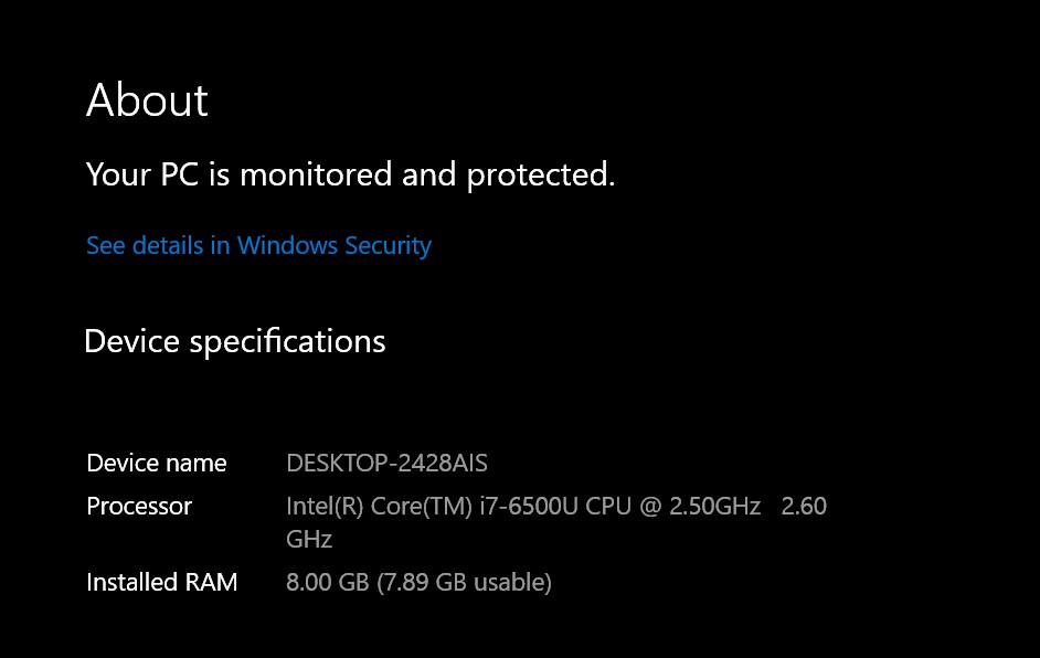 CPU Specs Example