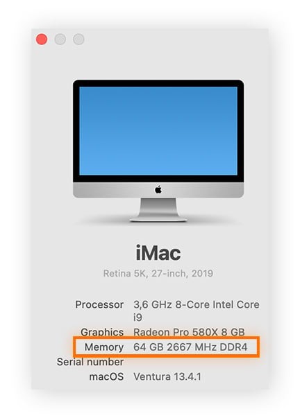 About This Mac window showing RAM details