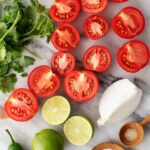 Tomatoes, onion, lime, jalapeño, cilantro, and spices