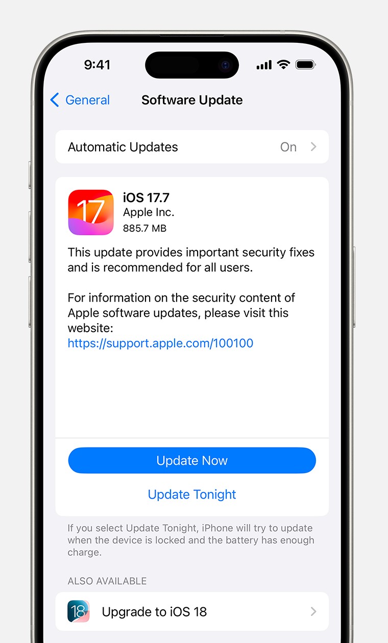 iPhone Software Update Screen Showing Update Now Option