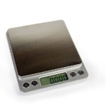 Cannabis measurements on a metal kitchen scale