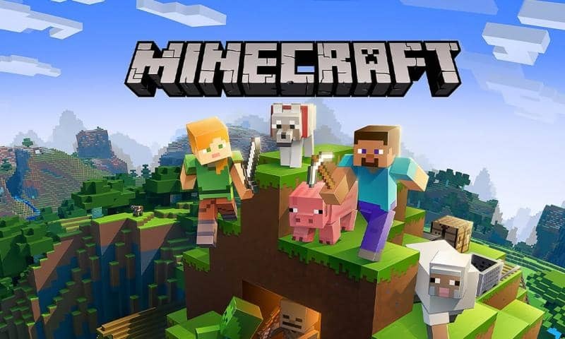 Minecraft world with diverse biomes and structures