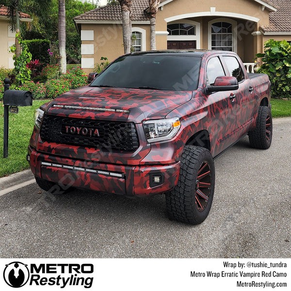 Truck Wrapped in Metro Wrap Vampire Red Camo Vinyl
